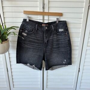 Judy Blue Denim Shorts Black Wash Rigid Magic Distressed Raw Hem Size 1XL